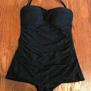 Black vintage inspired halter swimsuit, one piece
